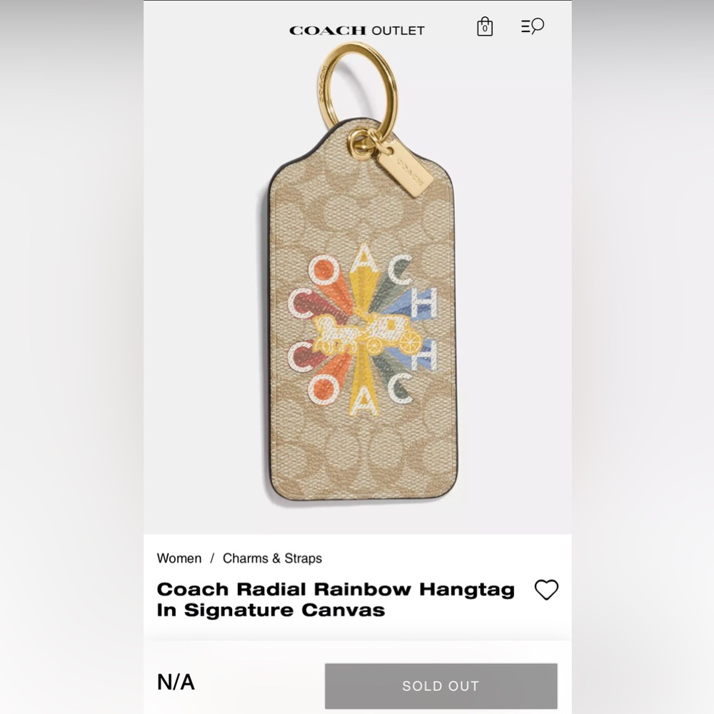 Coach NWT Rainbow Carriage Lg Hangtag Bag Charm - Luggage Tag w/ Gold Key Chain - Picture 8 of 8